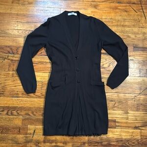 D. EXTERIOR Women's‎ Black Extra Fine Wool Cardigan Elegant Pleated Back Panel S